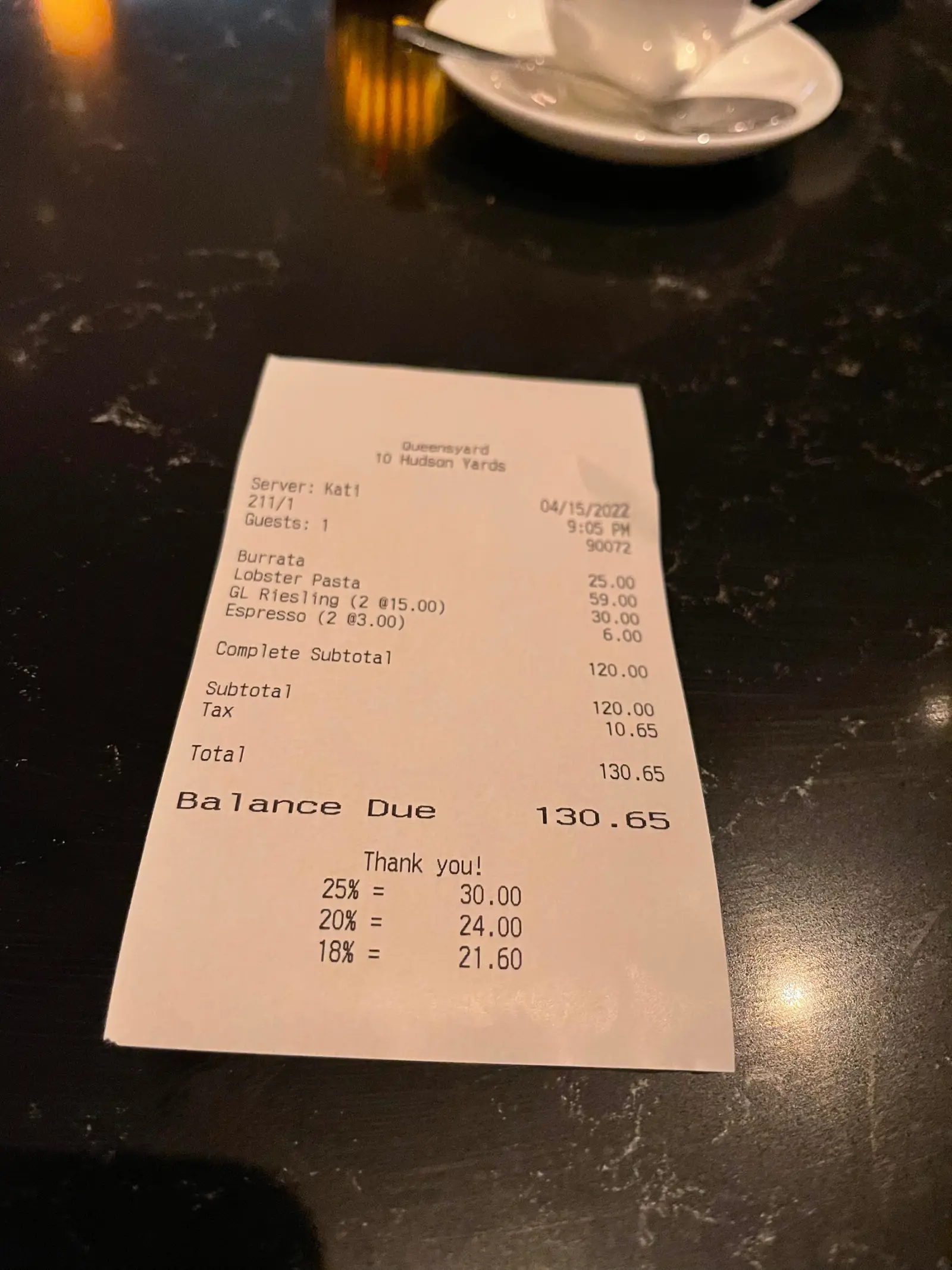Queensyard restaurant, New York