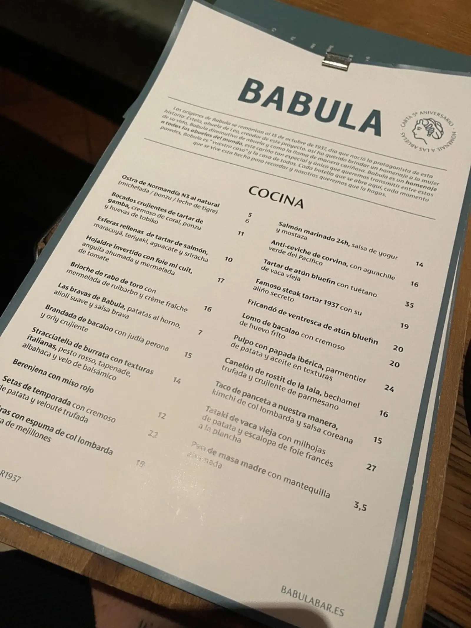 Babula Bar 1937 menu dish, Barcelona