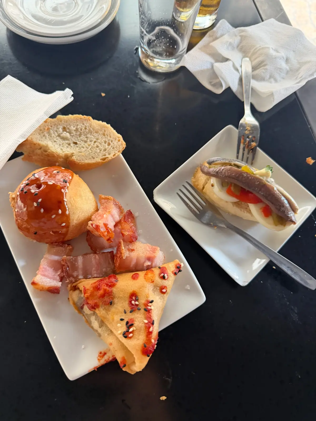 More pintxos at an outdoor table at Taberna Basaras