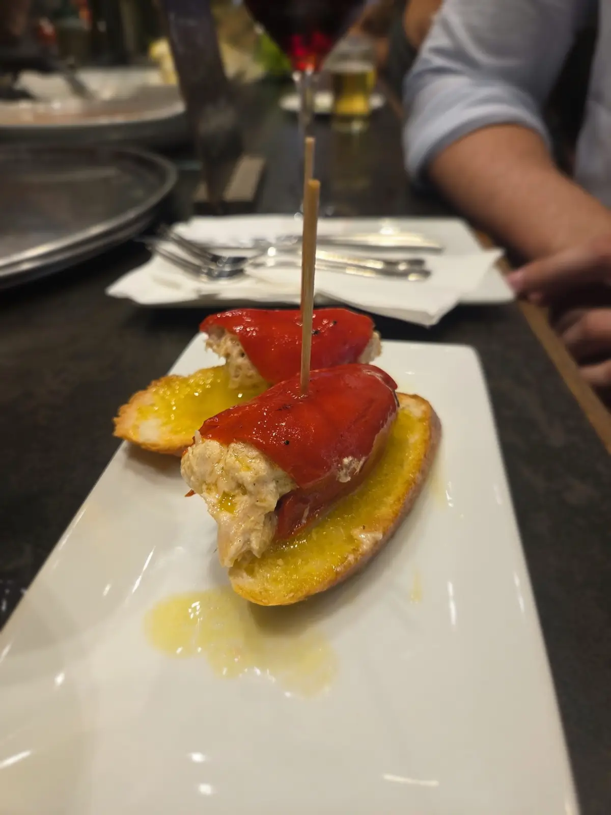 A stuffed pepper pintxo at Borda Berri