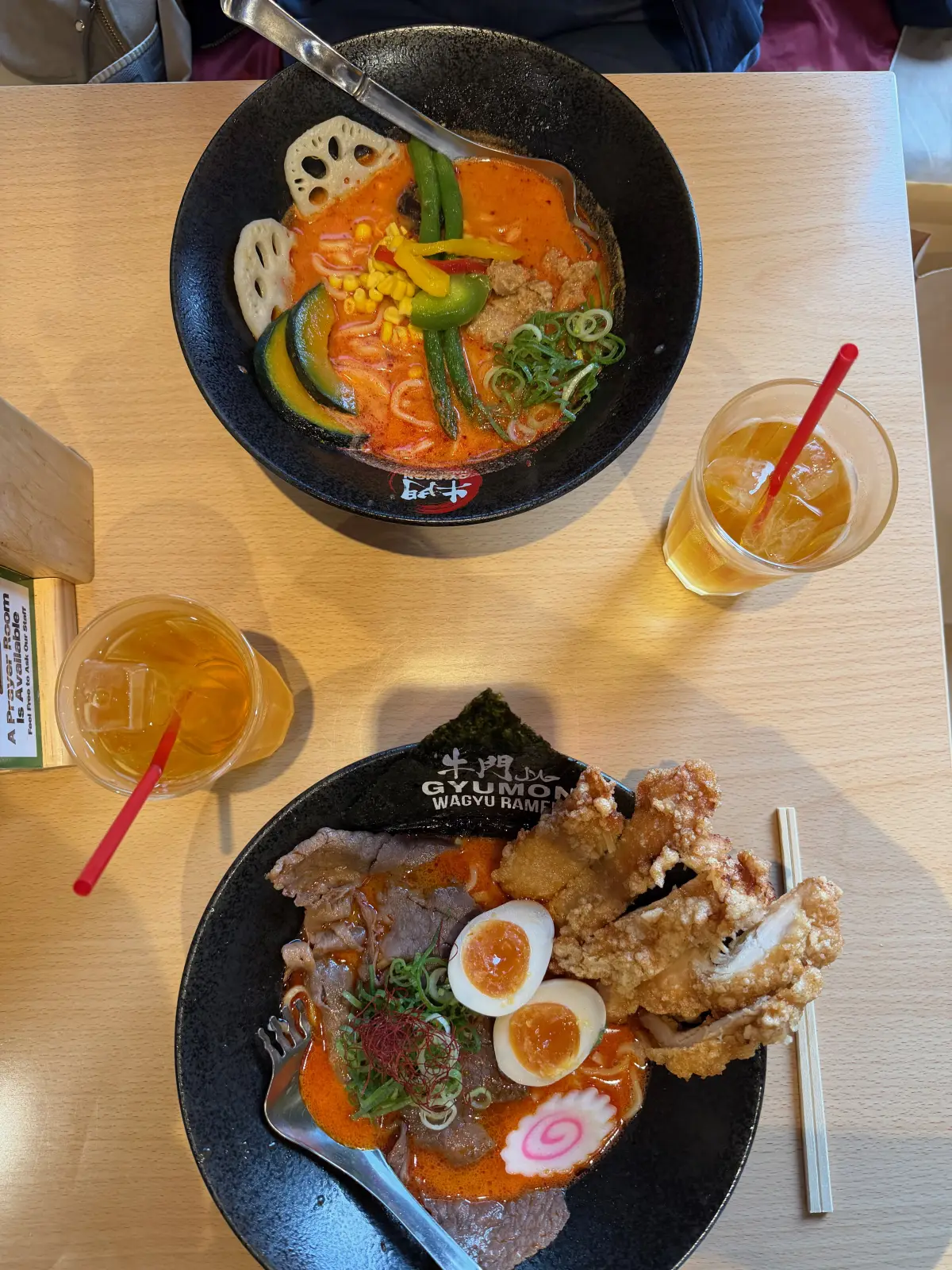 Two bowls of ramen at Gyumon
