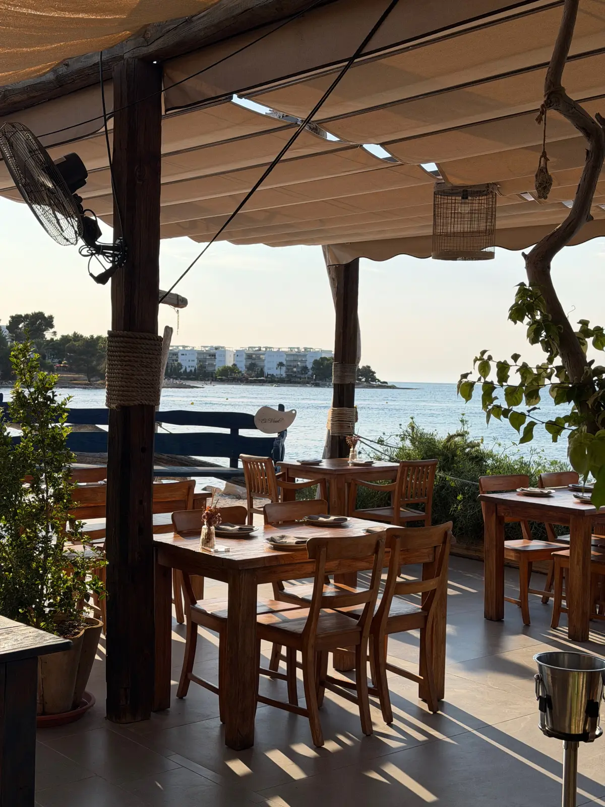 A terrace restaurant by the sea in Ibiza