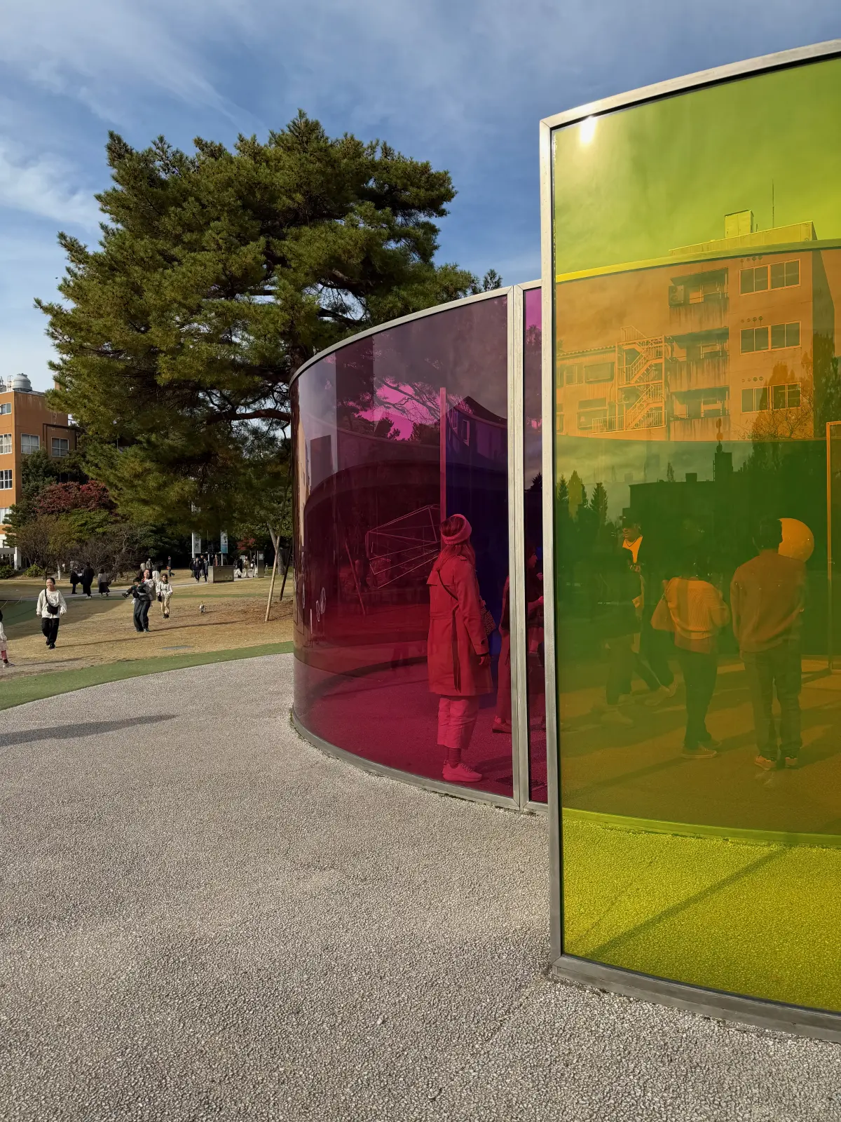 A colourful glass installation at the 21st Century Museum