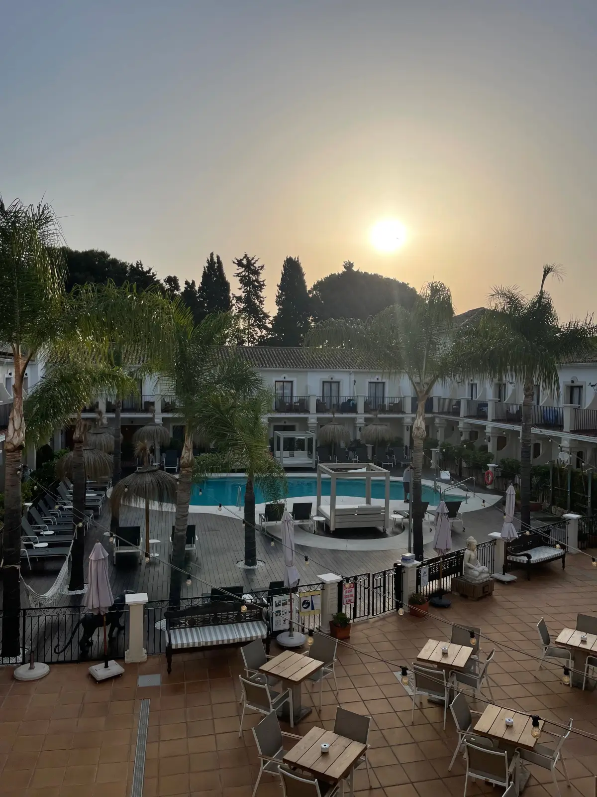 The hotel at sunset