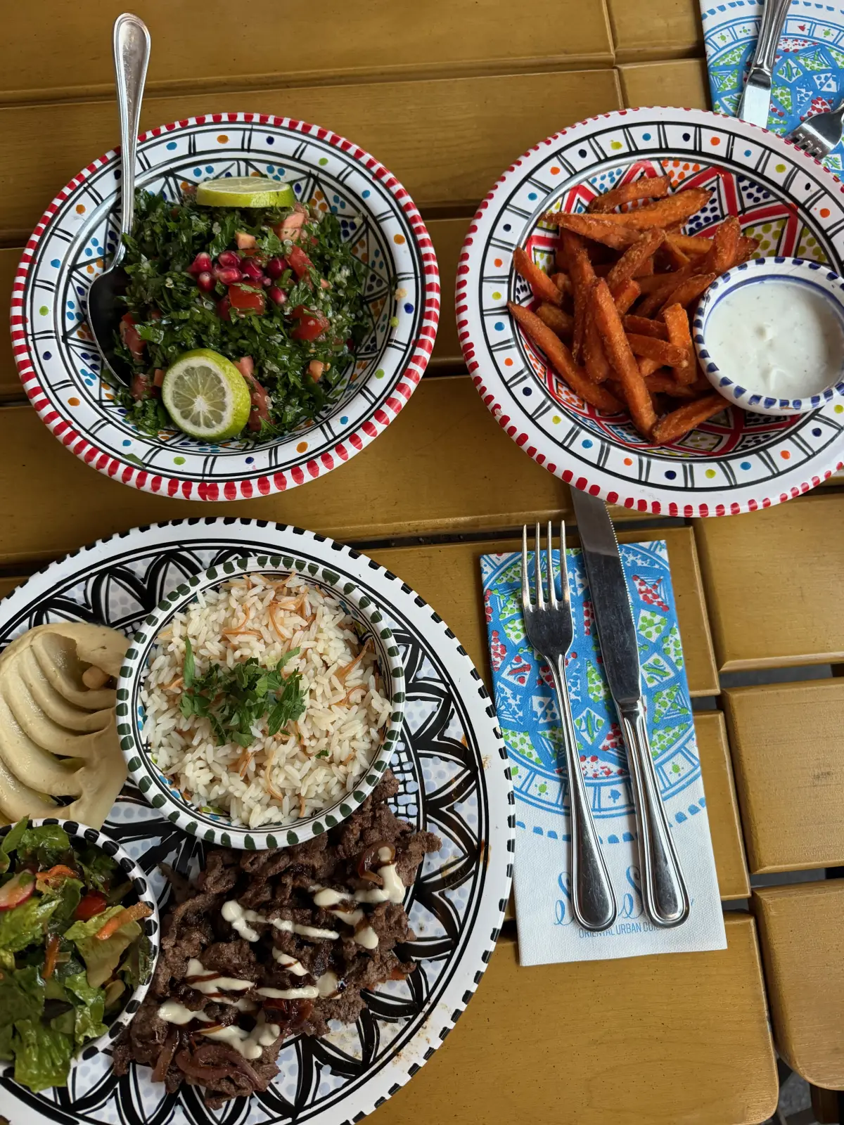 Lebanese mezze with labneh, salad and warm flatbread at SimSim City